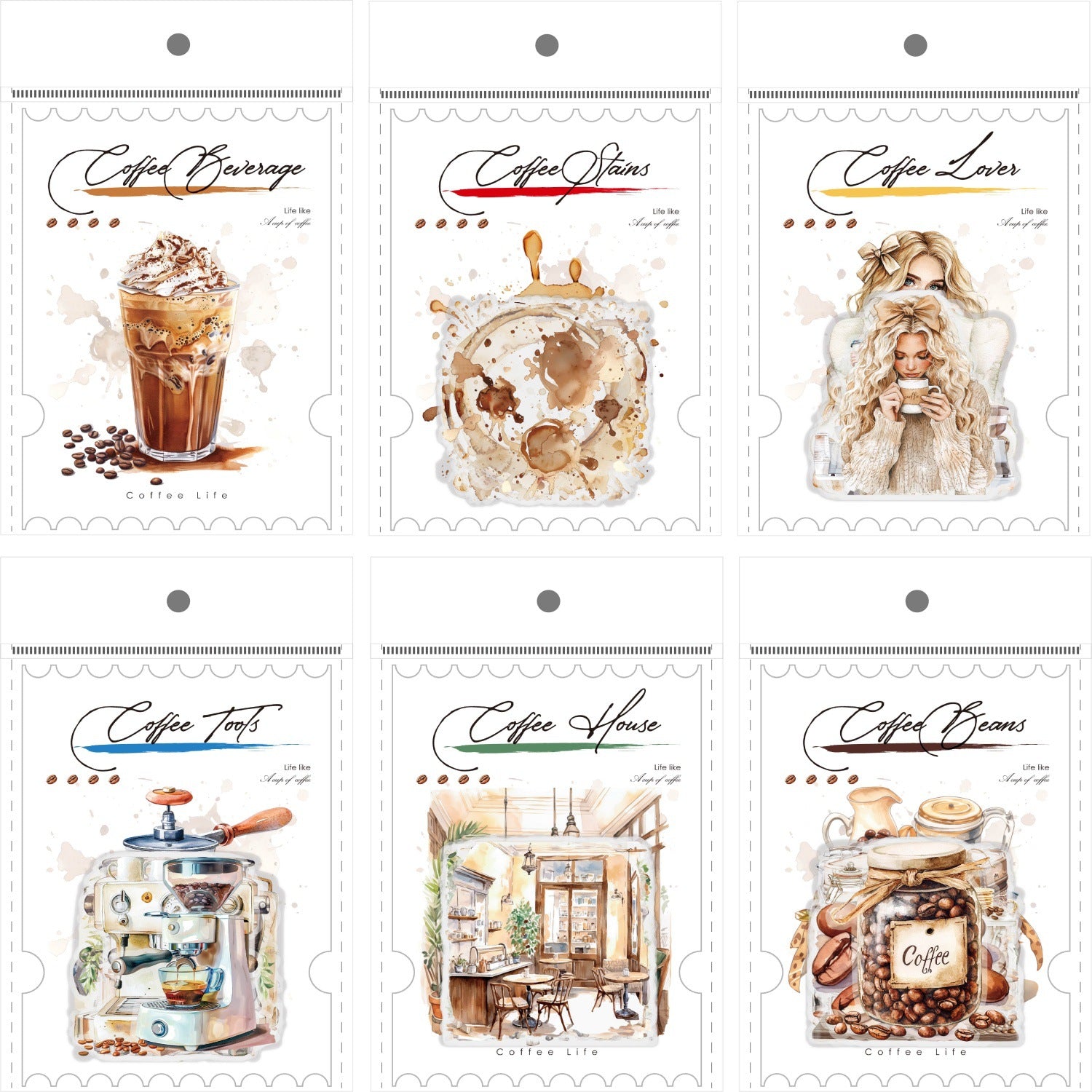 Coffee Lovers PET Sticker Set 120 Adhesive Decals for Journals Planners