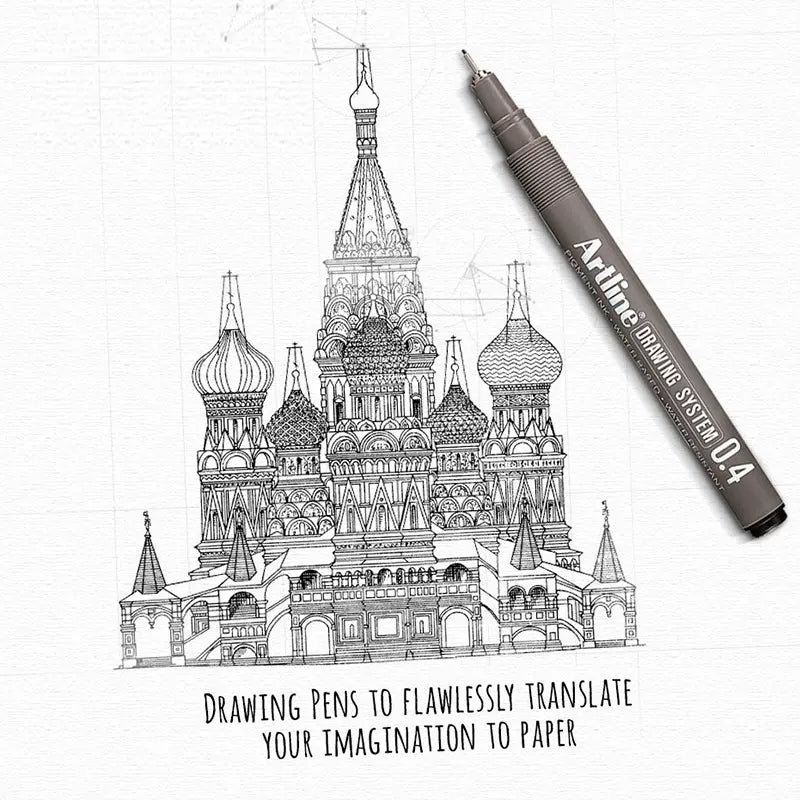 Artline Drawing System Pens, 0.1, 0.2, 0.3, 0.4, 0.5, 0.8 mm ,6 Pack