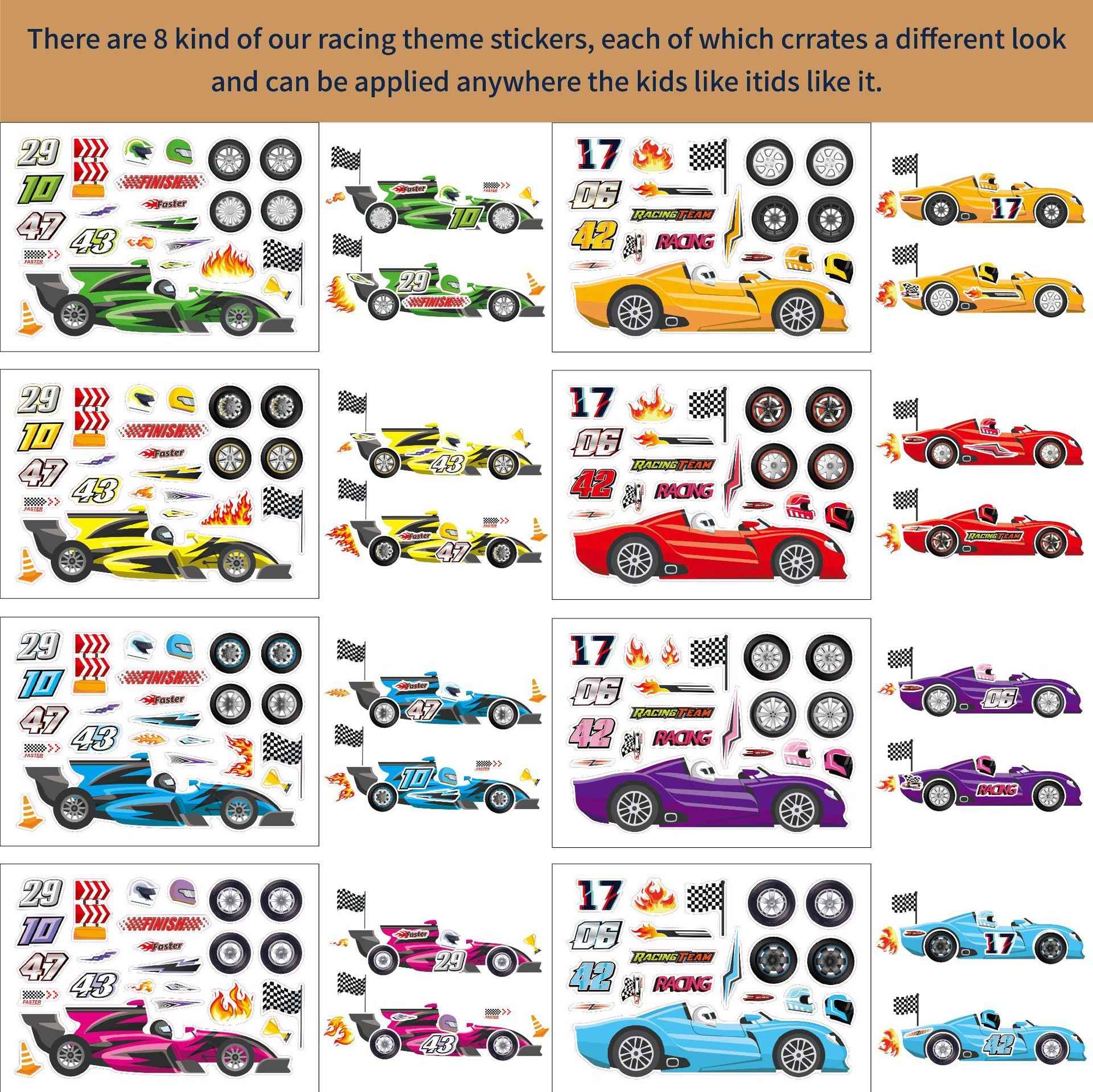 32 Sheets Racing Car Make Your Own Stickers for Kids - TTpen