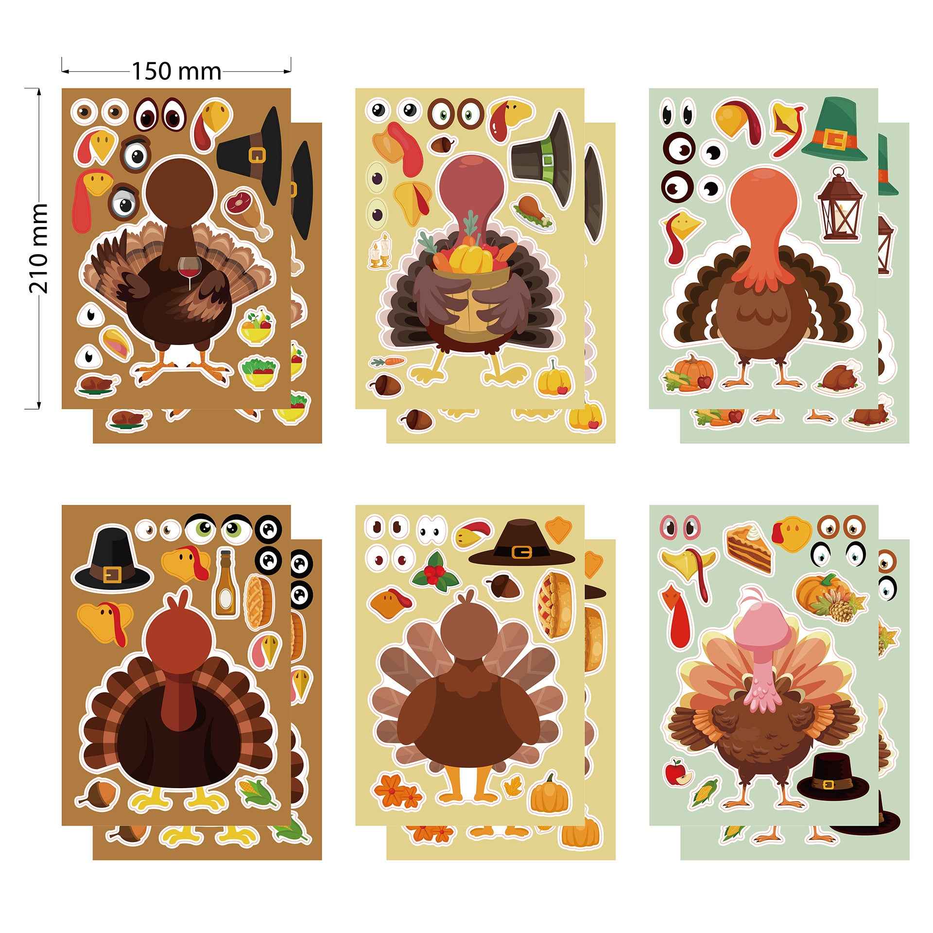 24 Sheets Thanksgiving Make A Turkey Stickers for Kids - TTpen