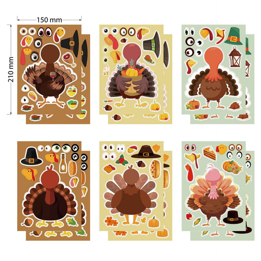 24 Sheets Thanksgiving Make A Turkey Stickers for Kids - TTpen
