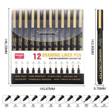 Guangna Micro Fineliner Pens,Black Ink Drawing Art Pens 12 Pack