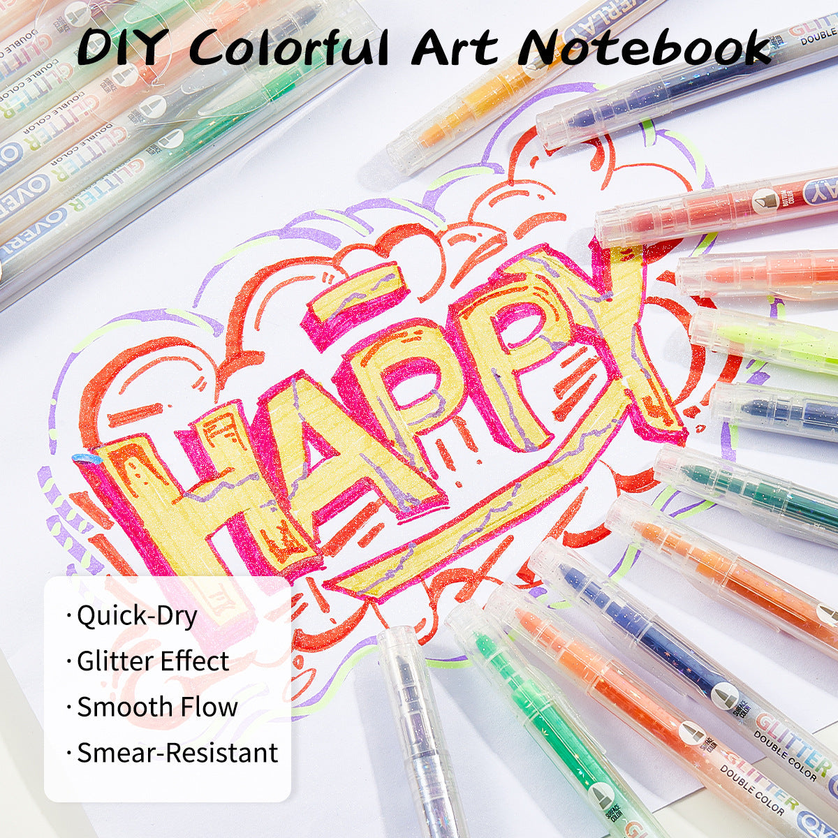 12/24 Colors Dual-Tip Glitter Overlay Highlighter Markers Set