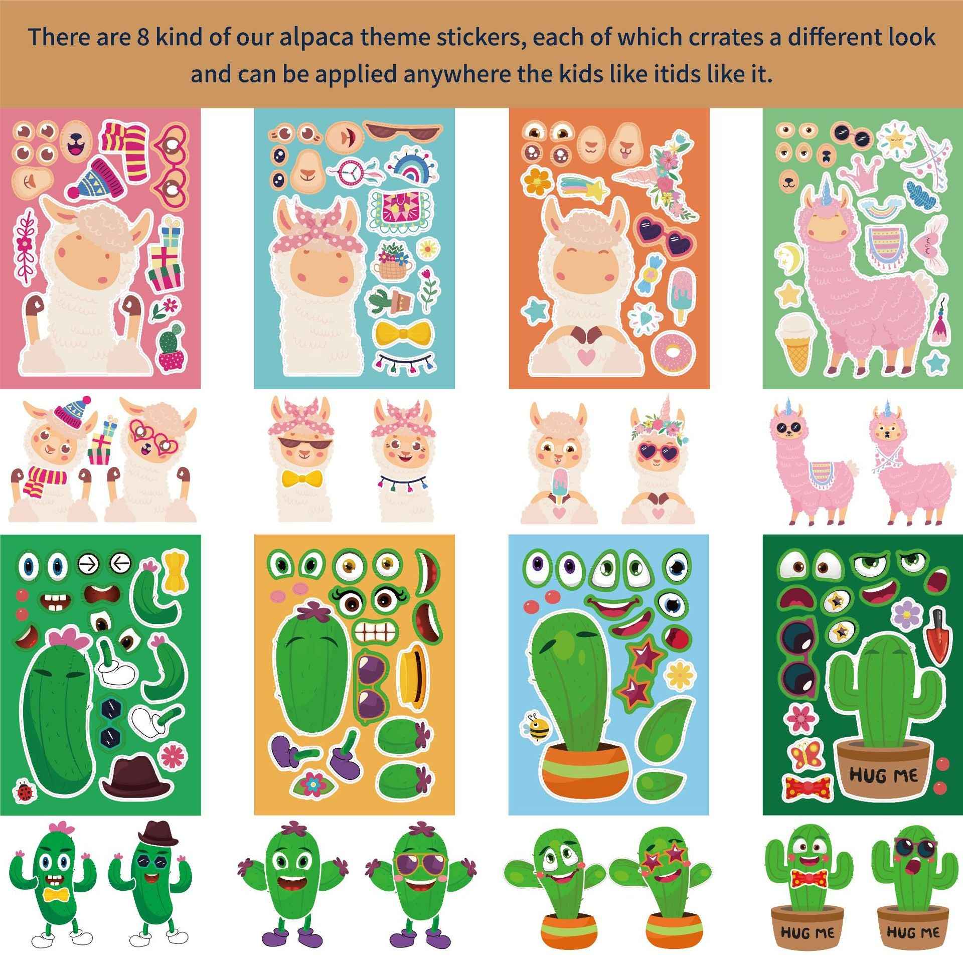 32 Sheets Cartoon Alpaca Make Your Own Stickers for Kids - TTpen