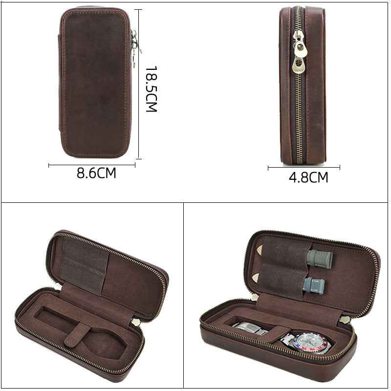 Crazy Horse Cowhide Leather Watch Travel Case