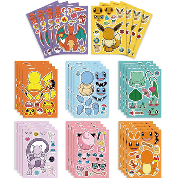 32 Sheets Cartoon Pokemon Make a Face DIY Stickers for Kids - TTpen