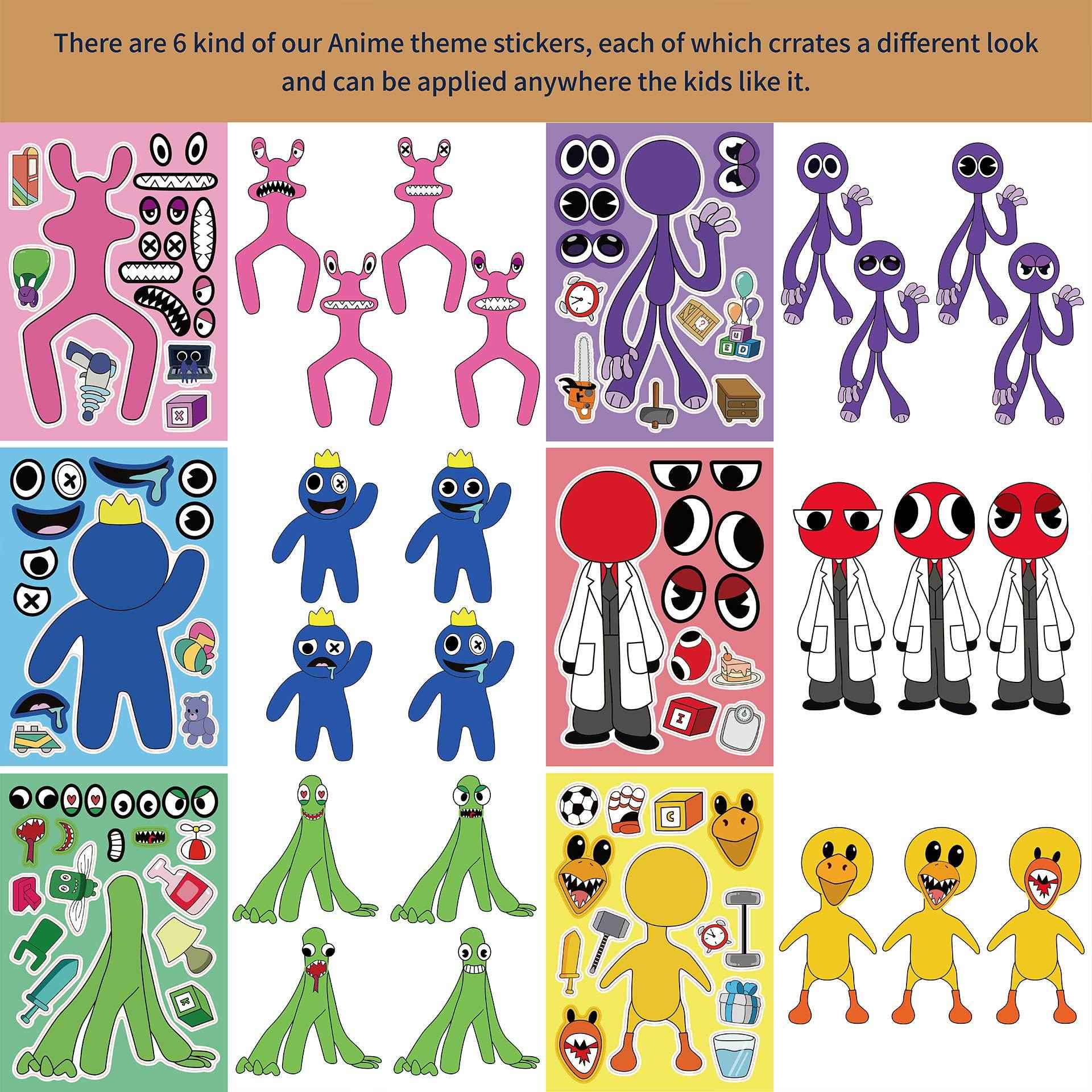24 Sheets Rainbow Friends Make a Face DIY Stickers for Kids - TTpen
