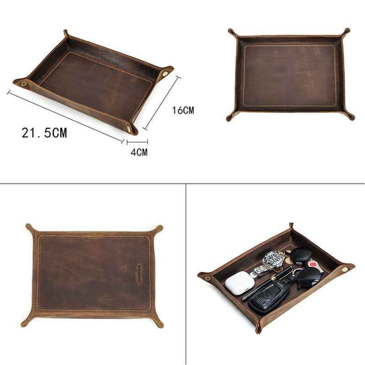 Large Genuine Leather Tray Organizer Desk Storage Box