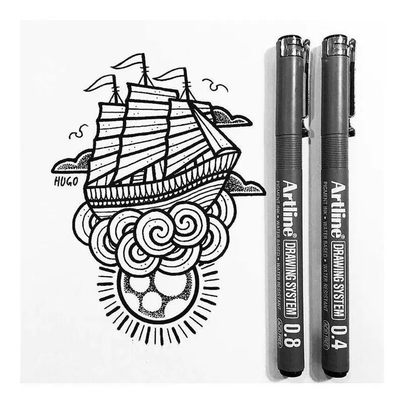 Artline Drawing System Pens, 0.1, 0.2, 0.3, 0.4, 0.5, 0.8 mm ,6 Pack