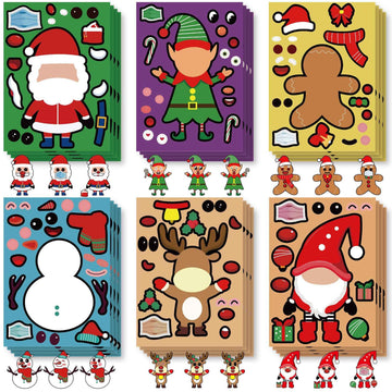 24 Sheets Christmas Make a Face Stickers for Kids Cards Crafts - TTpen