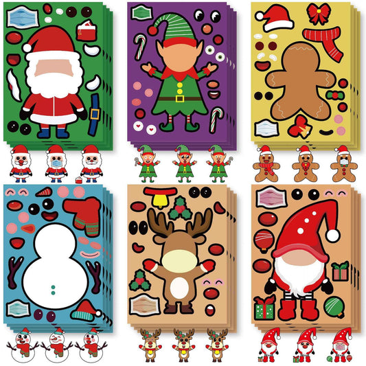 24 Sheets Christmas Make a Face Stickers for Kids Cards Crafts - TTpen