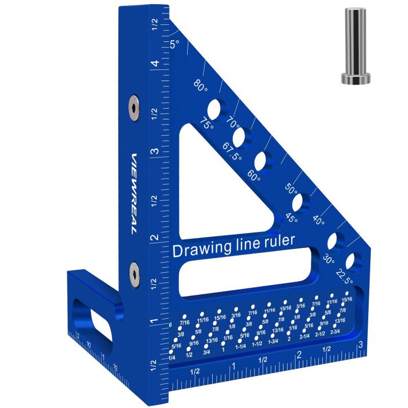 Carpenter Square Hole Scribing Drawing Line Ruler Woodworking Tool Blue