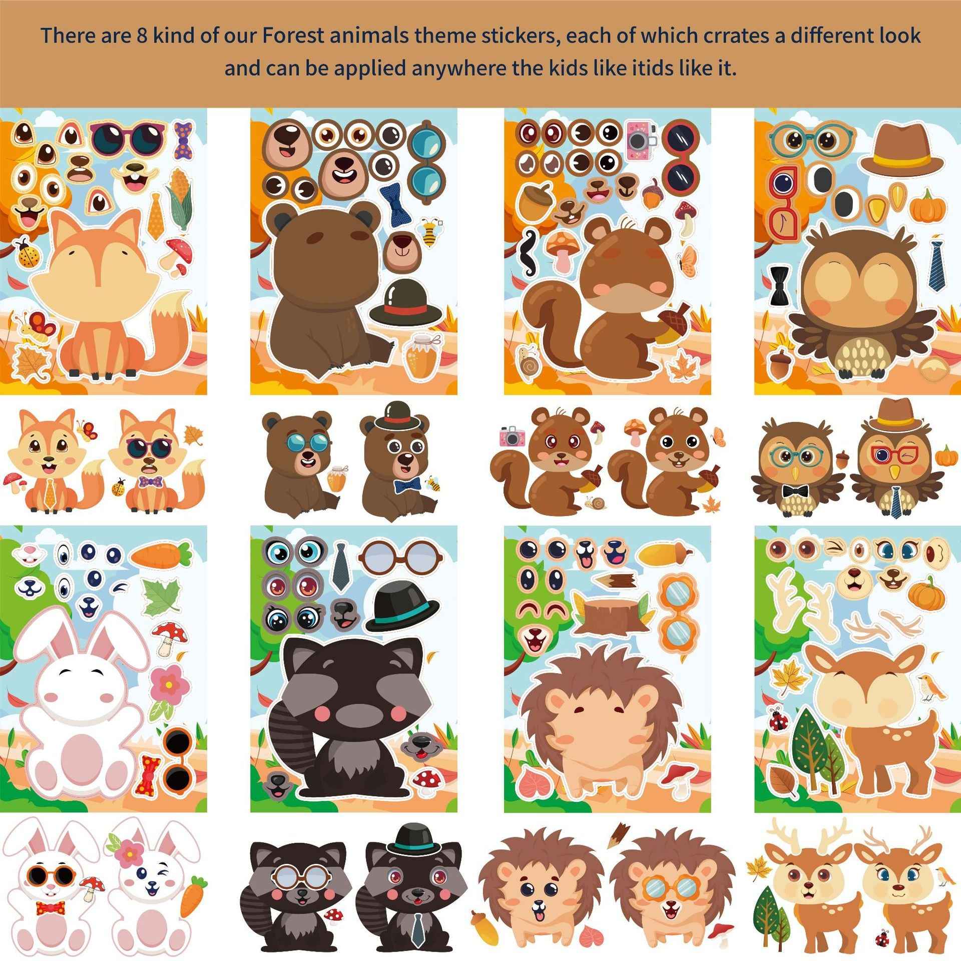 32 Sheets Forest Animals Make Your Own Stickers for Kids - TTpen