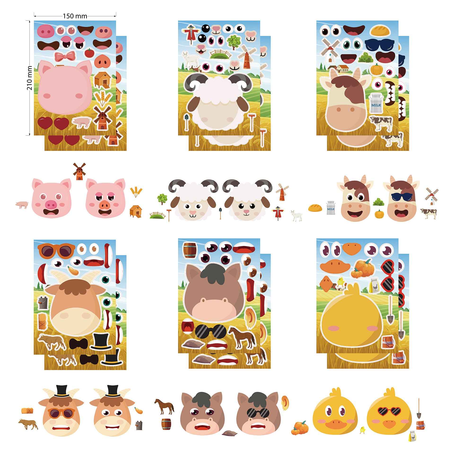 24 Sheets Farm Animals Make Your Own Stickers for Kids - TTpen