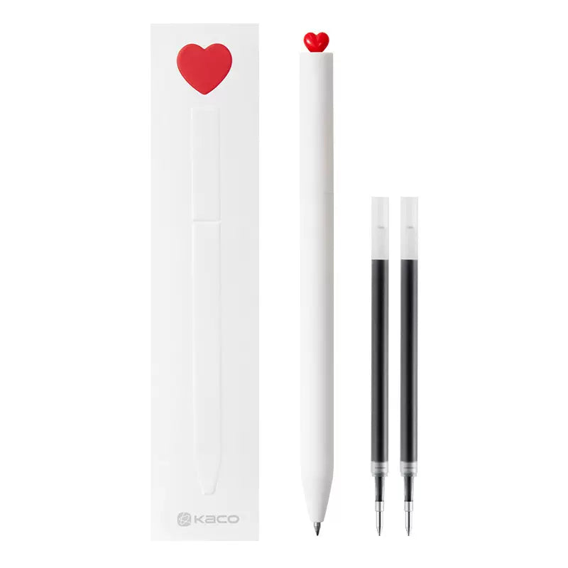 Kaco First Roller Heart Gel Ink Pen with 2 Refills 0.5mm Black White