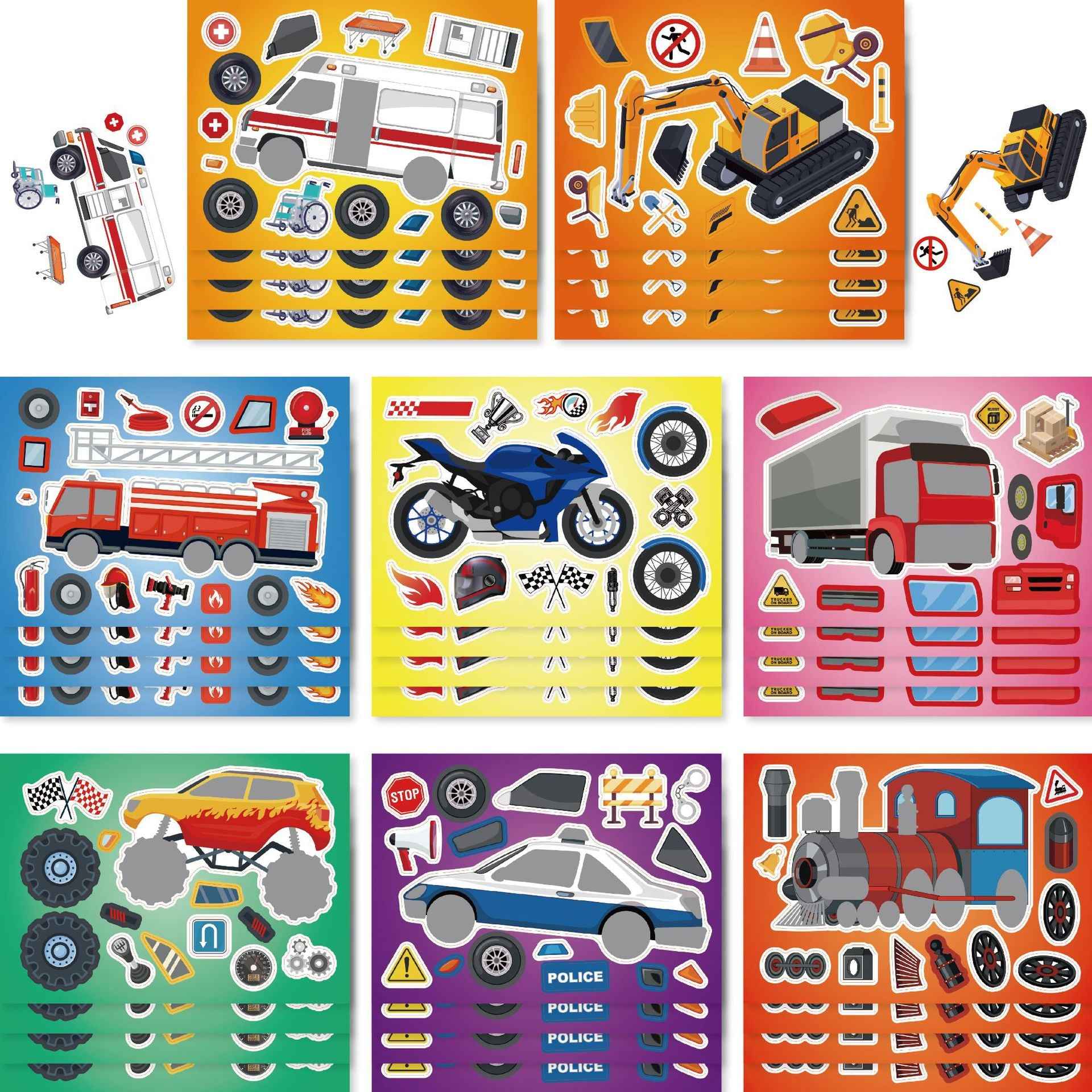 32 Sheets Vehicle Theme Make Your Own Stickers for Kids - TTpen