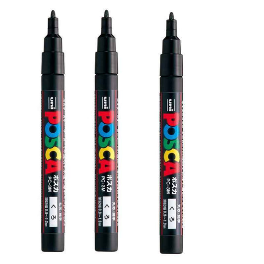 Uni Posca Paint Marker PC-3M Black, 3 Pens Pack