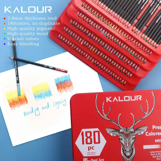 KALOUR 180 Colored Pencil Set -3.8mm Rich Pigment Soft Core Tin Box - TTpen