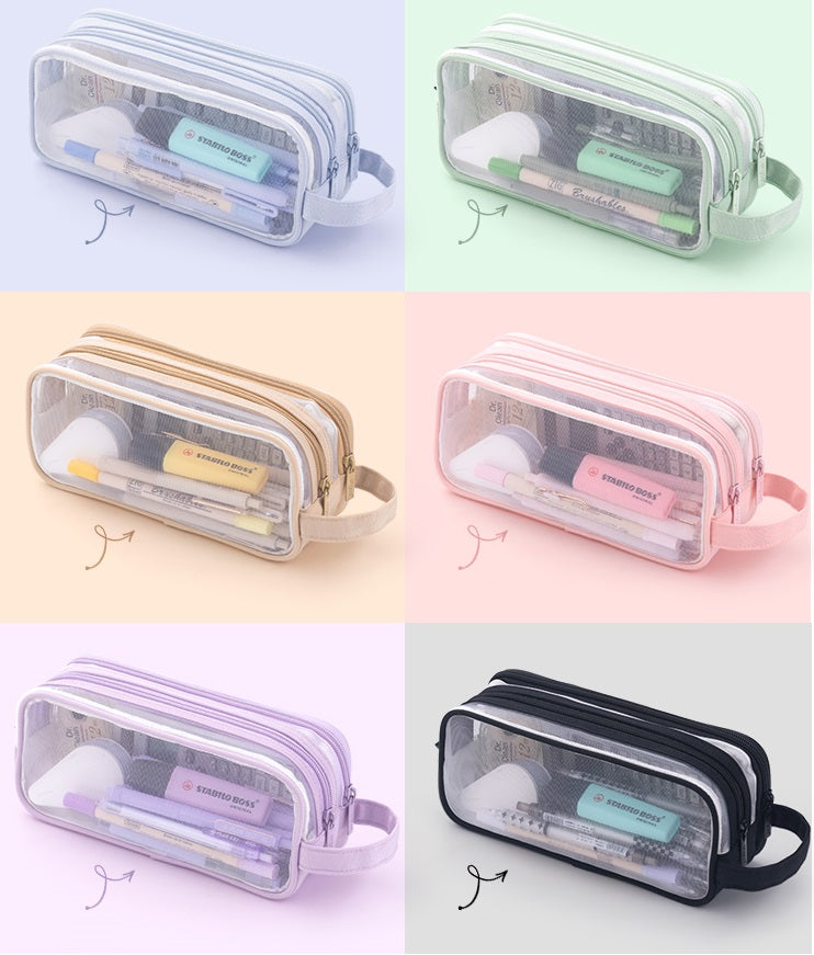 Angoo Mesh Transparent Pencil Case Large Capacity School Supply Organizer