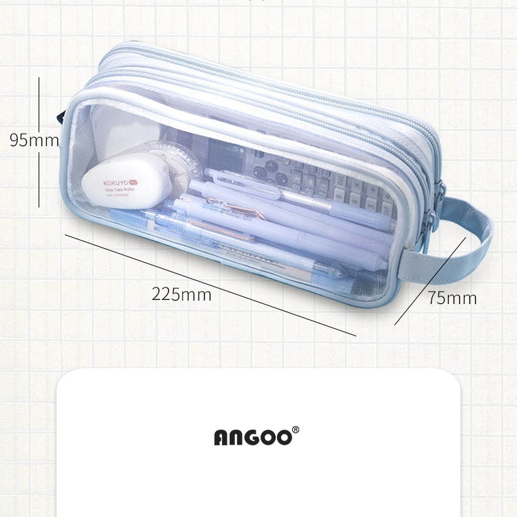 Angoo Mesh Transparent Pencil Case Large Capacity School Supply Organizer
