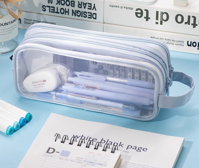 Angoo Mesh Transparent Pencil Case Large Capacity School Supply Organizer