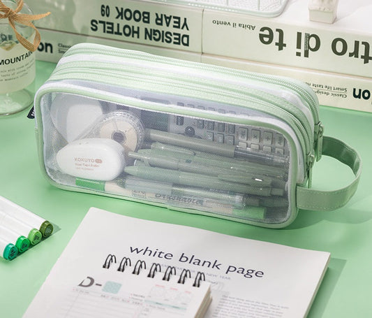 Angoo Mesh Transparent Pencil Case Large Capacity School Supply Organizer