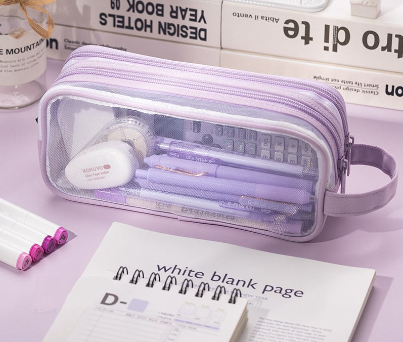 Angoo Mesh Transparent Pencil Case Large Capacity School Supply Organizer