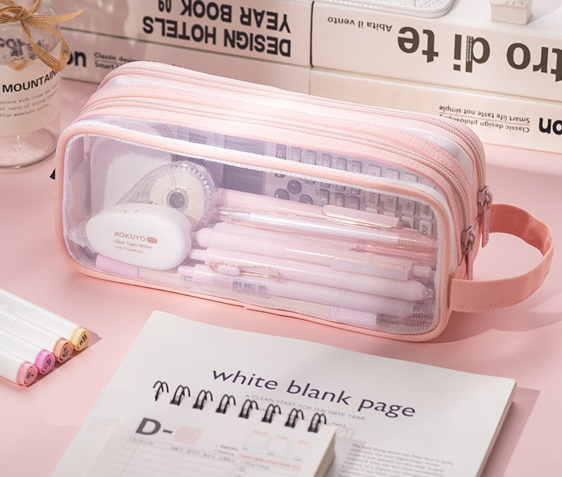 Angoo Mesh Transparent Pencil Case Large Capacity School Supply Organizer