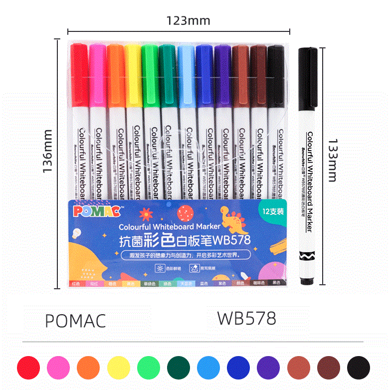 12-Color Erasable Whiteboard Markers 24-Pack Magnetic Eraser