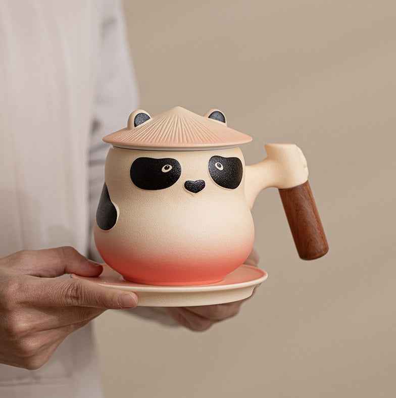 11oz Panda Tea Mug with Infuser and Lid Strainer Coaster