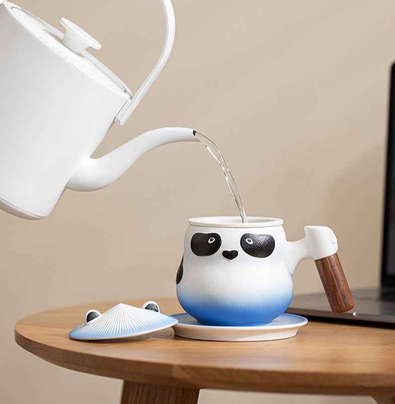 11oz Panda Tea Mug with Infuser and Lid Strainer Coaster
