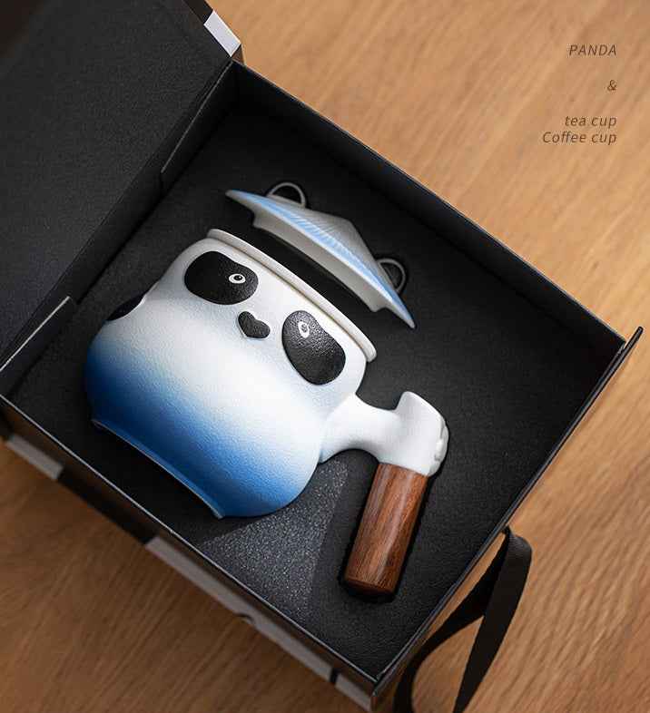 11oz Panda Tea Mug with Infuser and Lid Strainer Coaster