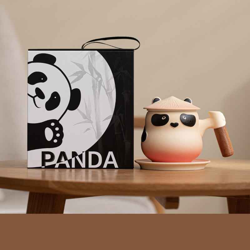 11oz Panda Tea Mug with Infuser and Lid Strainer Coaster