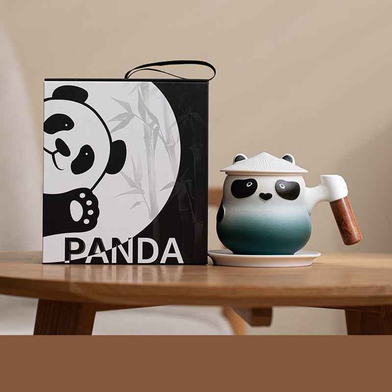 11oz Panda Tea Mug with Infuser and Lid Strainer Coaster