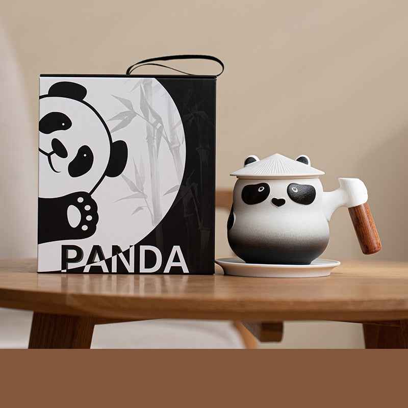 11oz Panda Tea Mug with Infuser and Lid Strainer Coaster