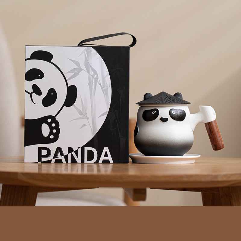 11oz Panda Tea Mug with Infuser and Lid Strainer Coaster