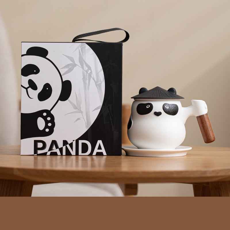 11oz Panda Tea Mug with Infuser and Lid Strainer Coaster