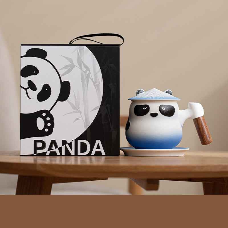 11oz Panda Tea Mug with Infuser and Lid Strainer Coaster