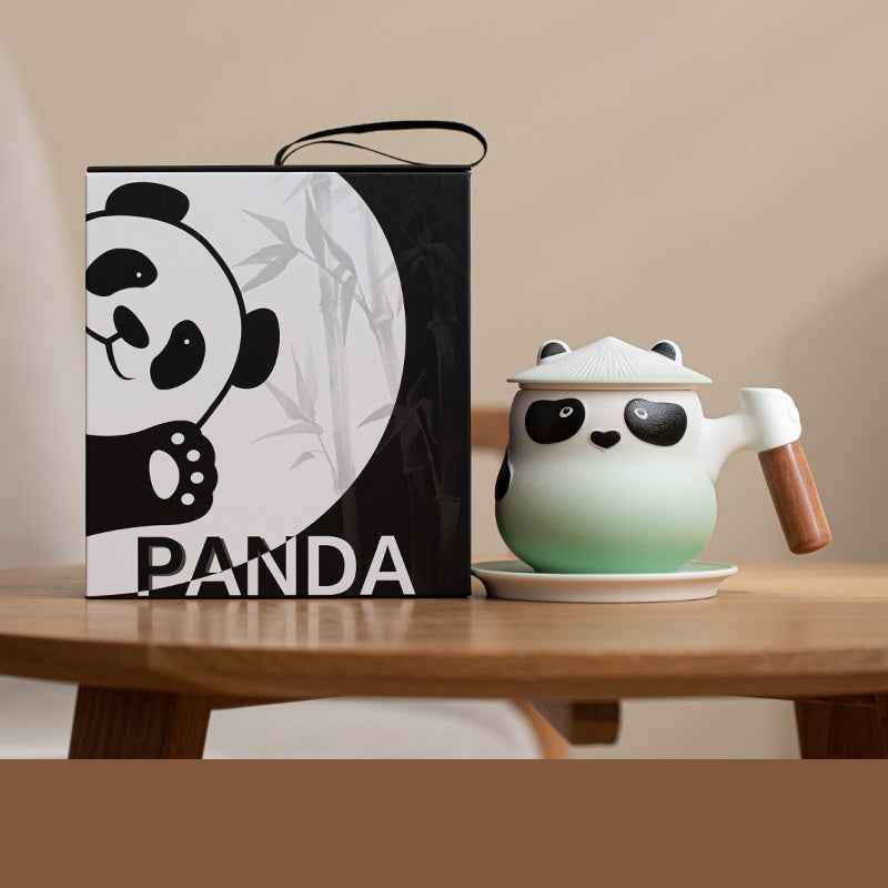 11oz Panda Tea Mug with Infuser and Lid Strainer Coaster