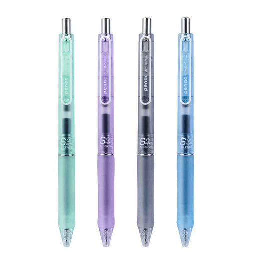 Japanese Penac Silent 0.5MM Click Gel Pen 4 Pack Transparent Barrel