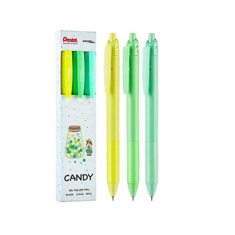 Pentel EnerGel Retractable Liquid Gel Pen,0.5mm,Black Ink,3 Color
