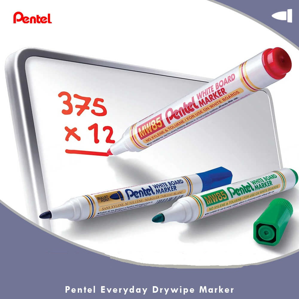 Pentel Everyday Drywipe White Board Markers 2.0mm Bullet Point MW85 4 Pack