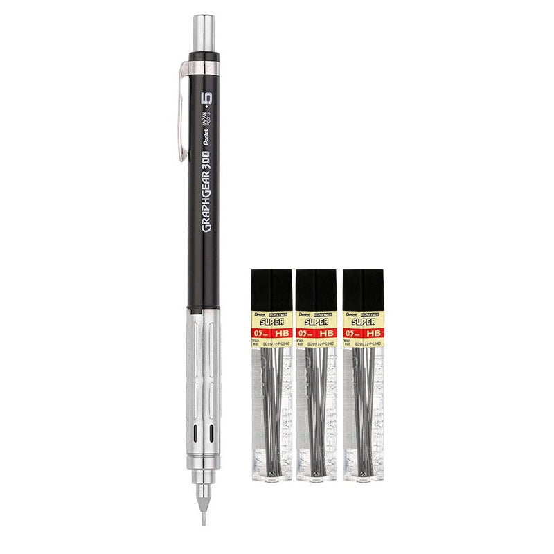 Pentel Arts GraphGear 300 Mechanical Pencil,0.5mm with 3 Leads