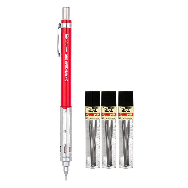 Pentel Arts GraphGear 300 Mechanical Pencil,0.5mm with 3 Leads