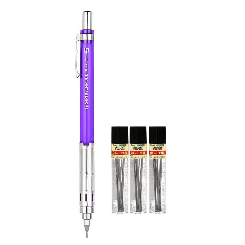 Pentel Arts GraphGear 300 Mechanical Pencil,0.5mm with 3 Leads