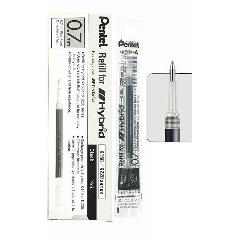 Pentel KFR7 Refill for Hybrid Gel Roller Pen – Pack of 12 Black Ink