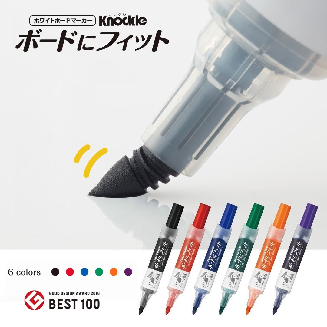 Pentel Knockle Whiteboard Markers, 6-Color Set, 3-6.5mm Tips