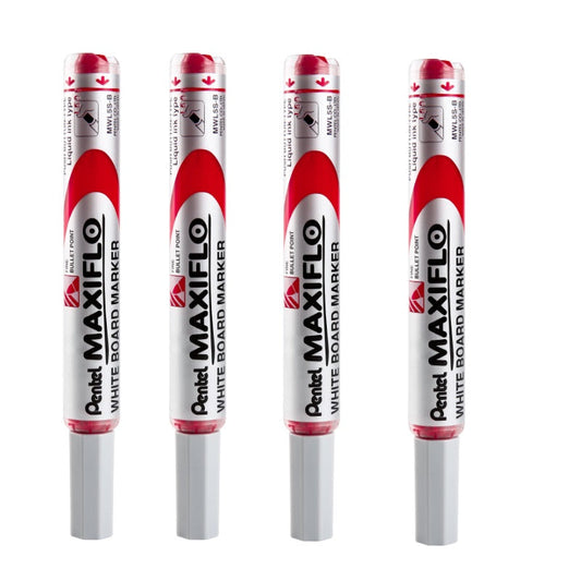 Pentel Maxiflo Whiteboard Marker Pen 4.0MM Bullet Tip MWL5S 4 Pack
