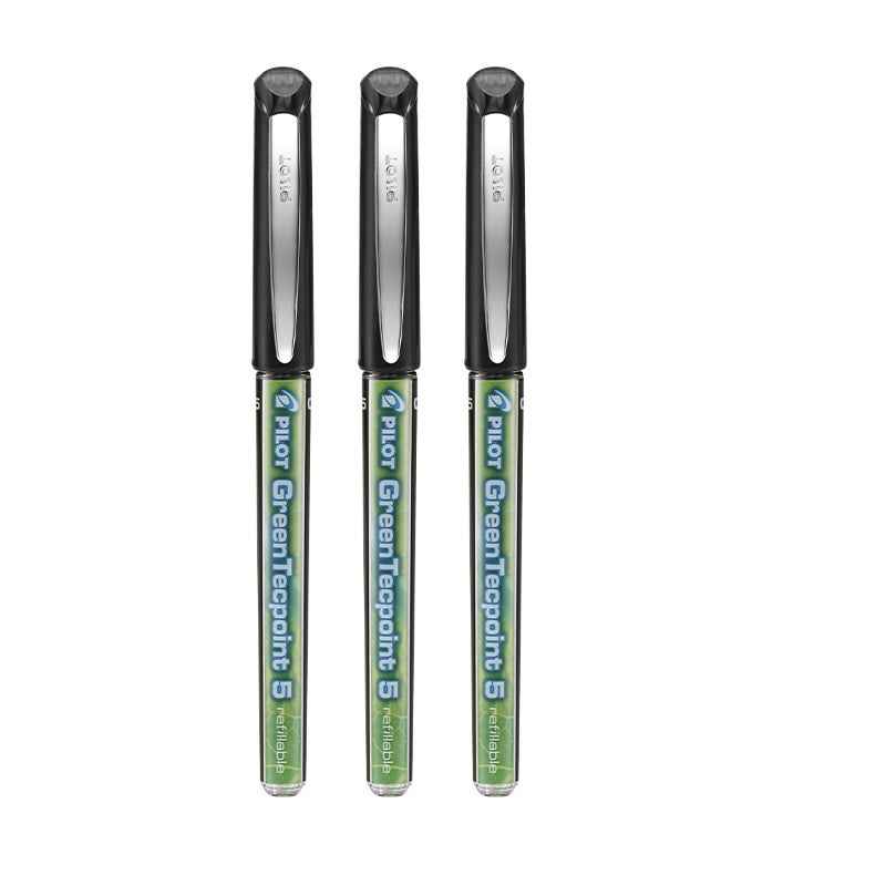 Pilot Green Tecpoint 5 Rolling Ballpoint Pen BXGR5 - 0.5 mm, 3 Pack