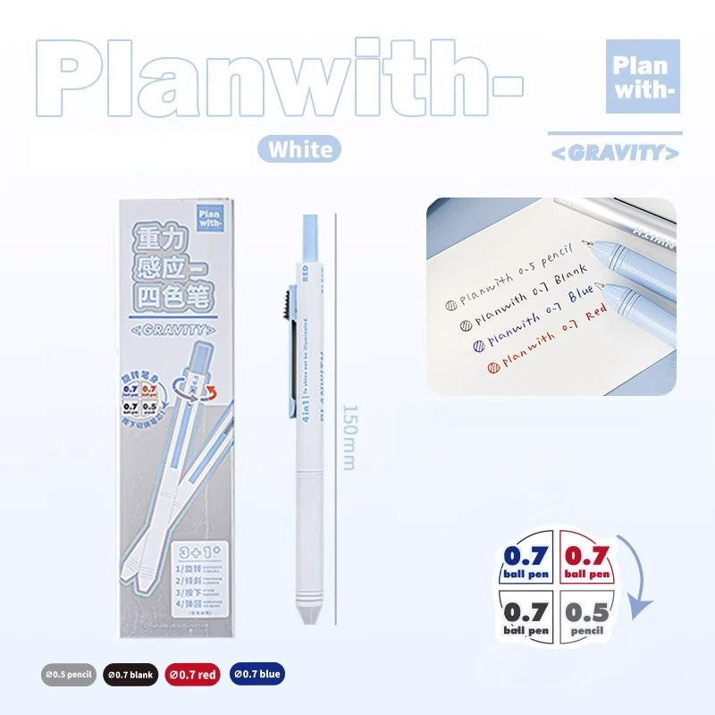 Planwith 4in1 Gravity Multi-Pen 0.7mm Ballpoint 0.5mm Mechanical Pencil